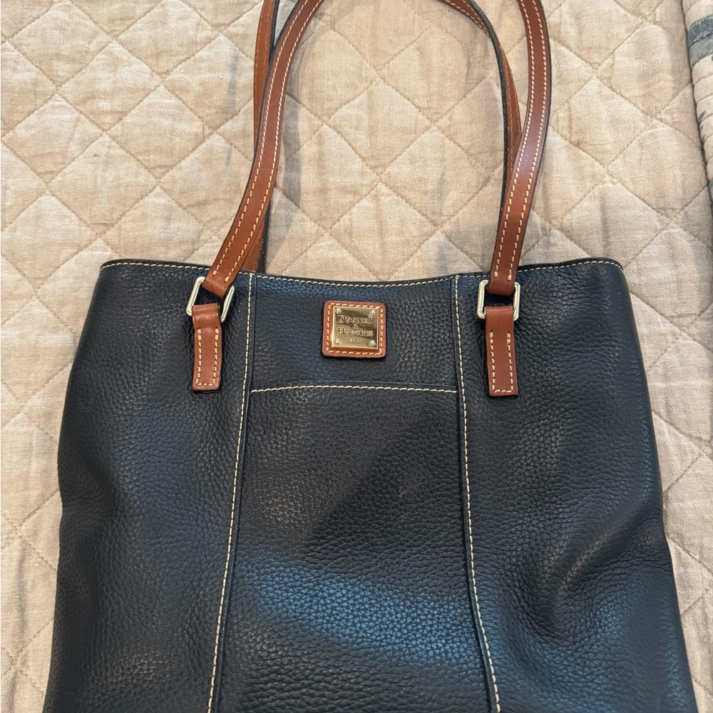 Dooney & Bourke Black and Brown Shoulder Bag with Pebbled Leather